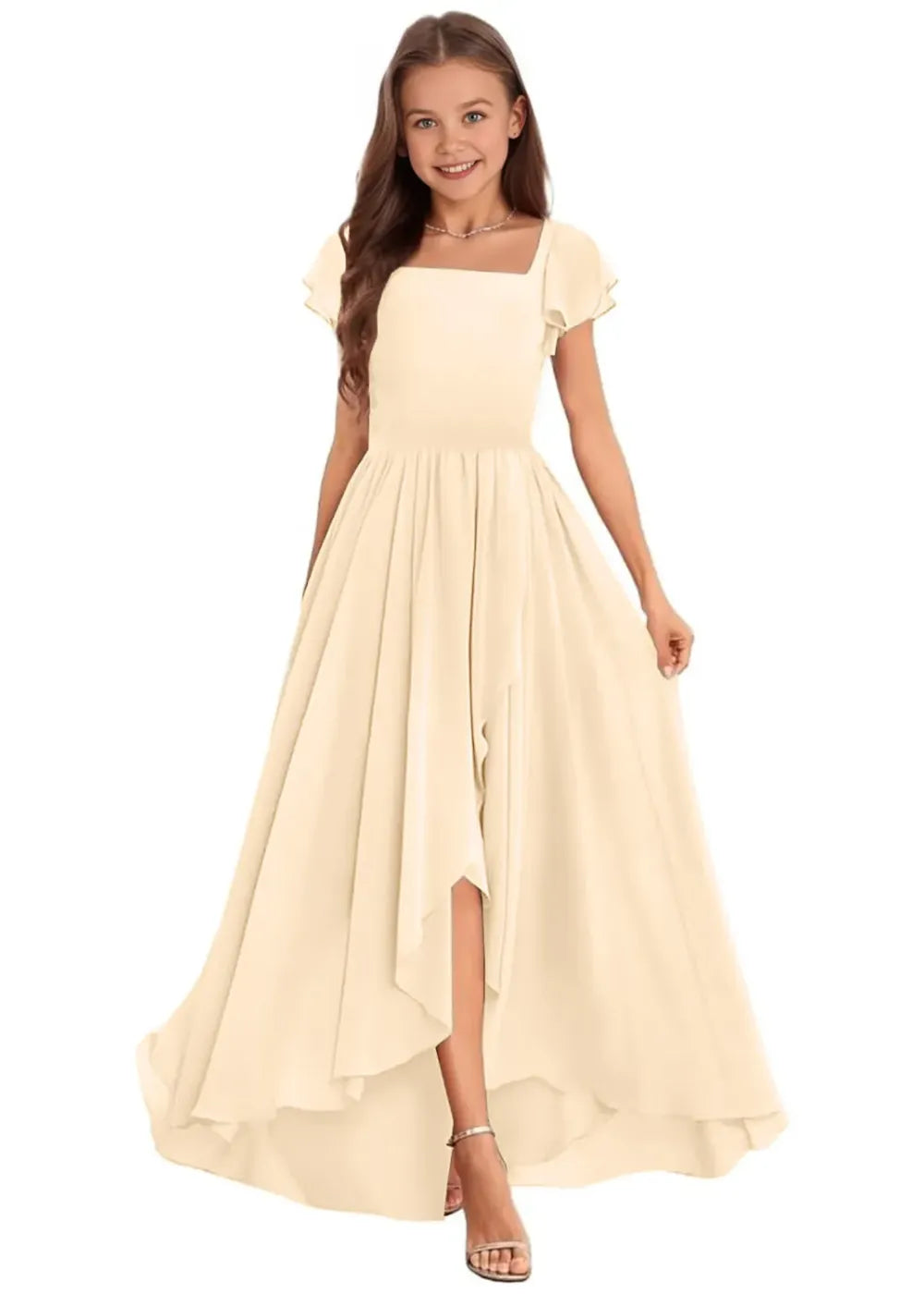 Elegant Square Neck Chiffon Maxi Dress