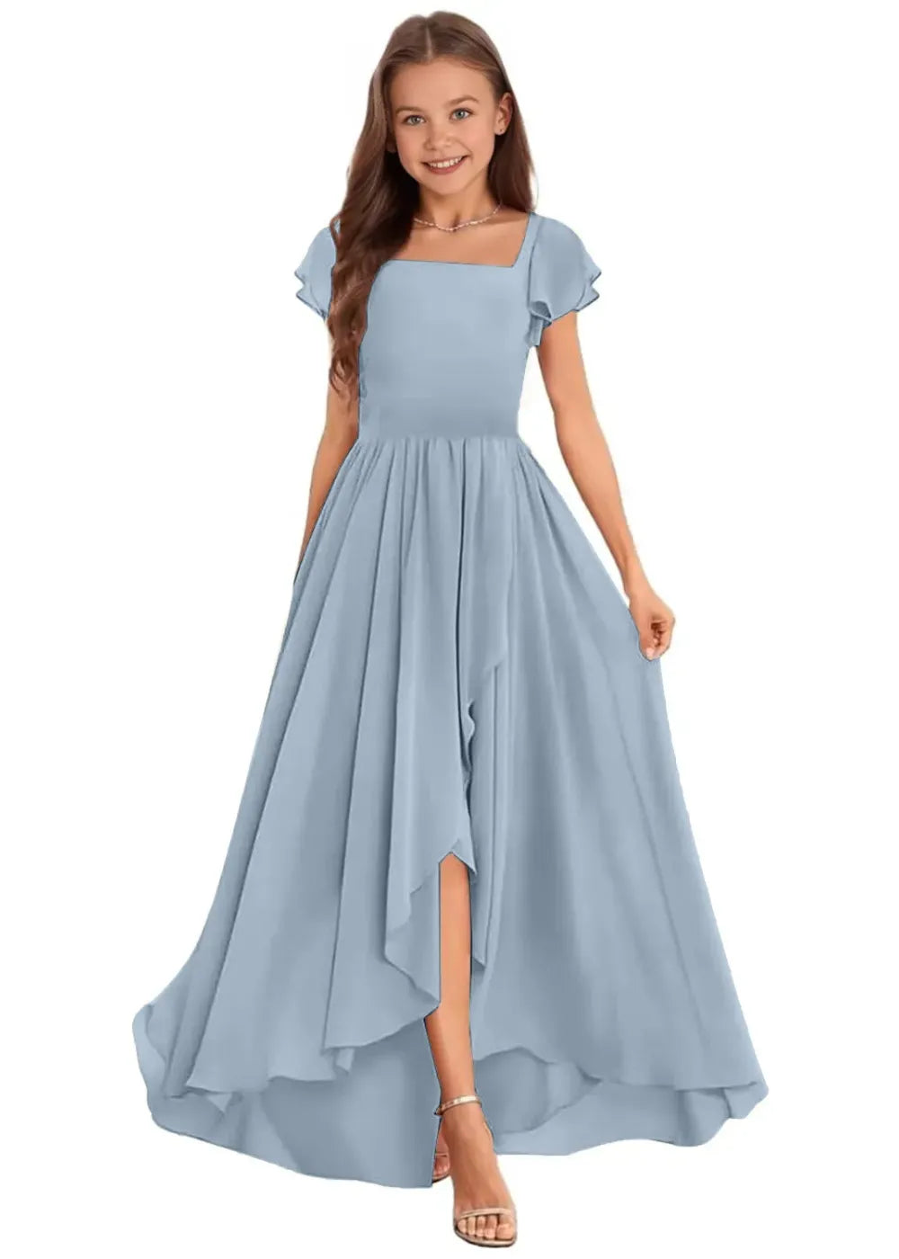 Elegant Square Neck Chiffon Maxi Dress