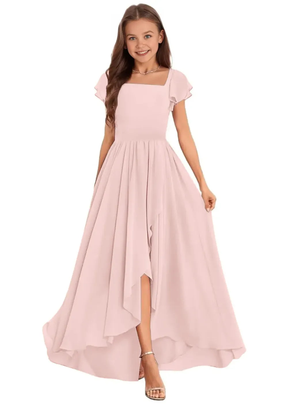 Elegant Square Neck Chiffon Maxi Dress