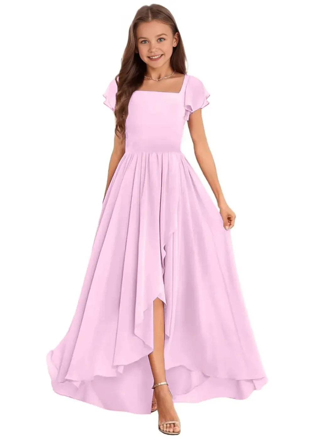 Elegant Square Neck Chiffon Maxi Dress