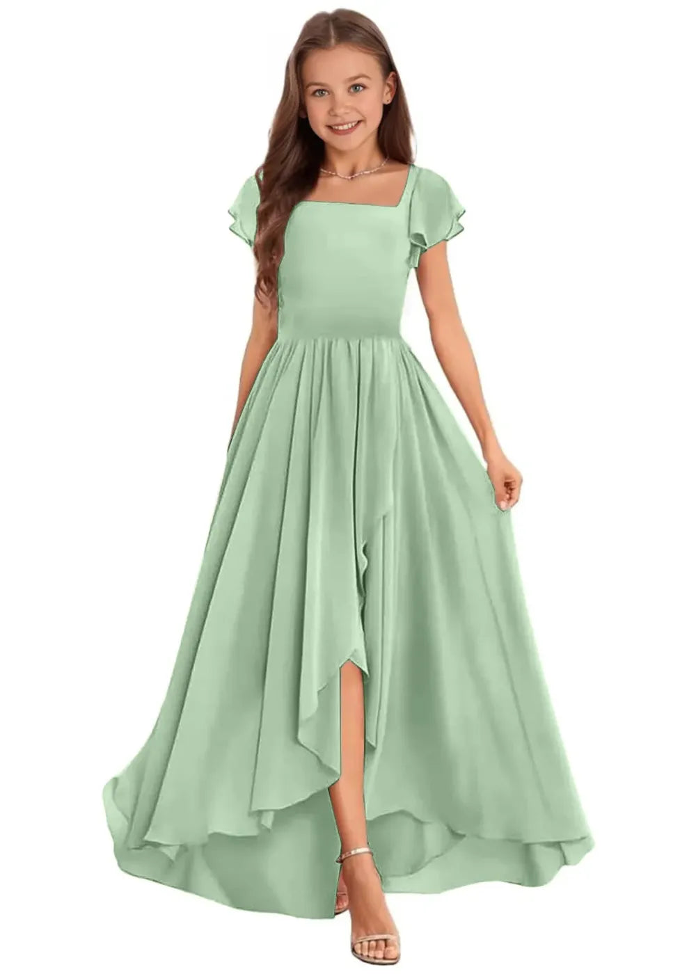 Elegant Square Neck Chiffon Maxi Dress