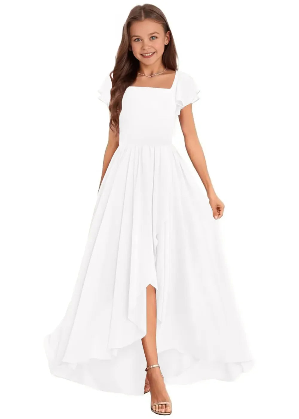 Elegant Square Neck Chiffon Maxi Dress