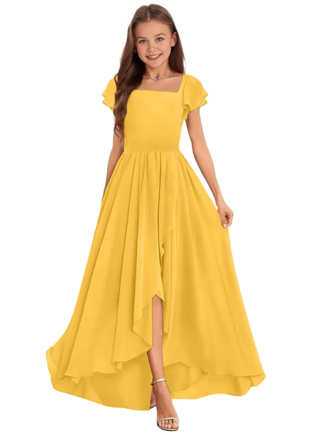 Elegant Square Neck Chiffon Maxi Dress
