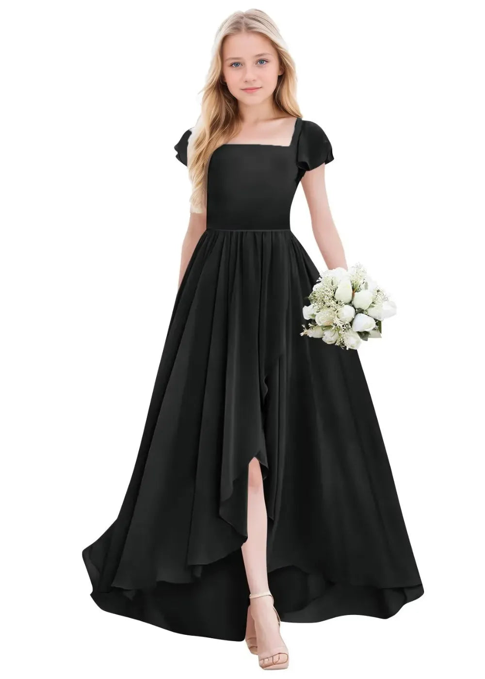 Elegant Square Neck Chiffon Maxi Dress