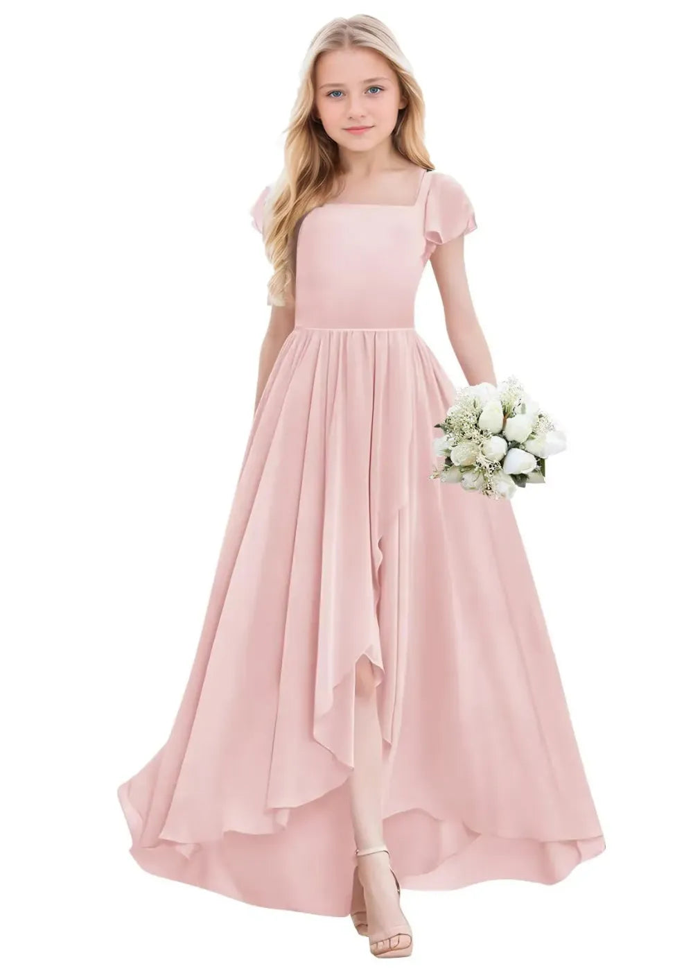 Elegant Square Neck Chiffon Maxi Dress