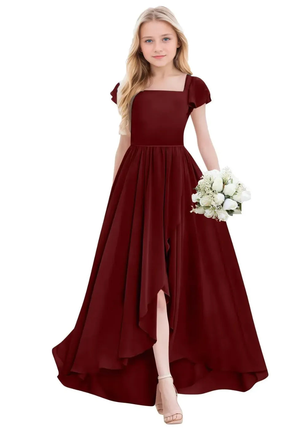 Elegant Square Neck Chiffon Maxi Dress