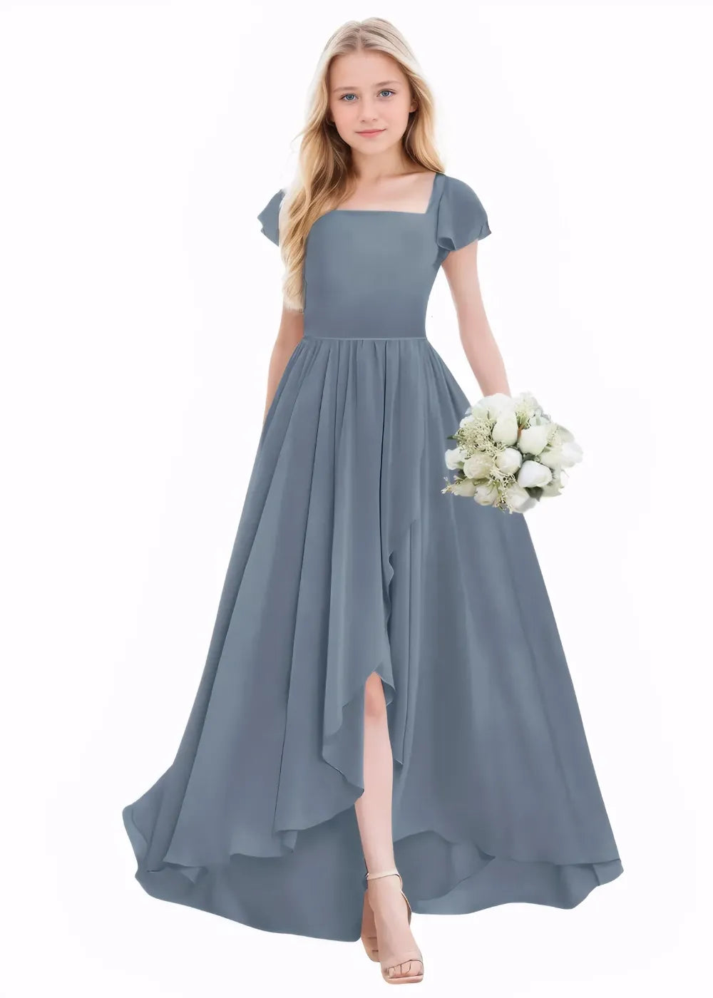 Elegant Square Neck Chiffon Maxi Dress