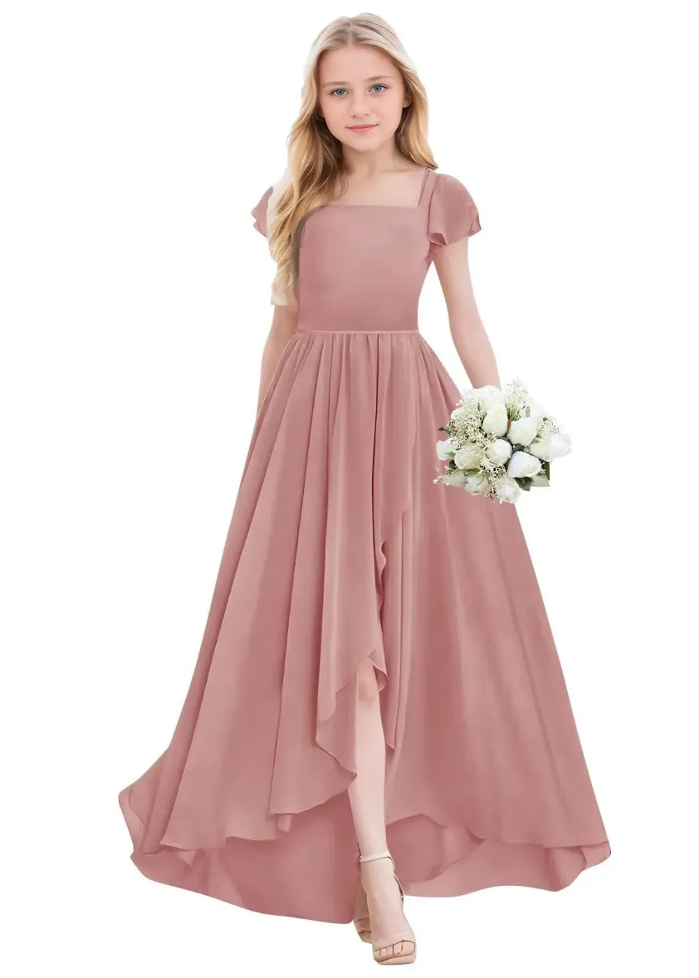 Elegant Square Neck Chiffon Maxi Dress