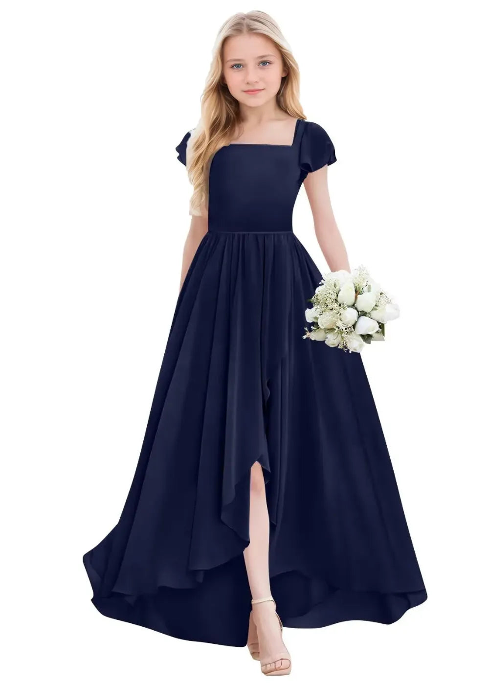 Elegant Square Neck Chiffon Maxi Dress