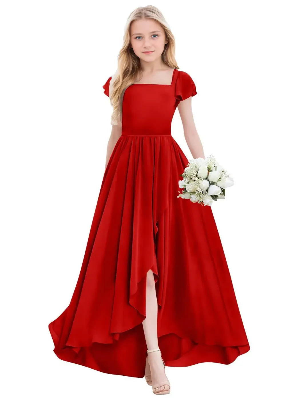 Elegant Square Neck Chiffon Maxi Dress