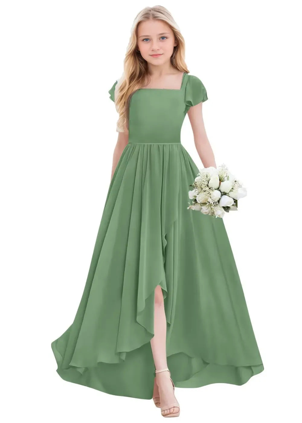Elegant Square Neck Chiffon Maxi Dress