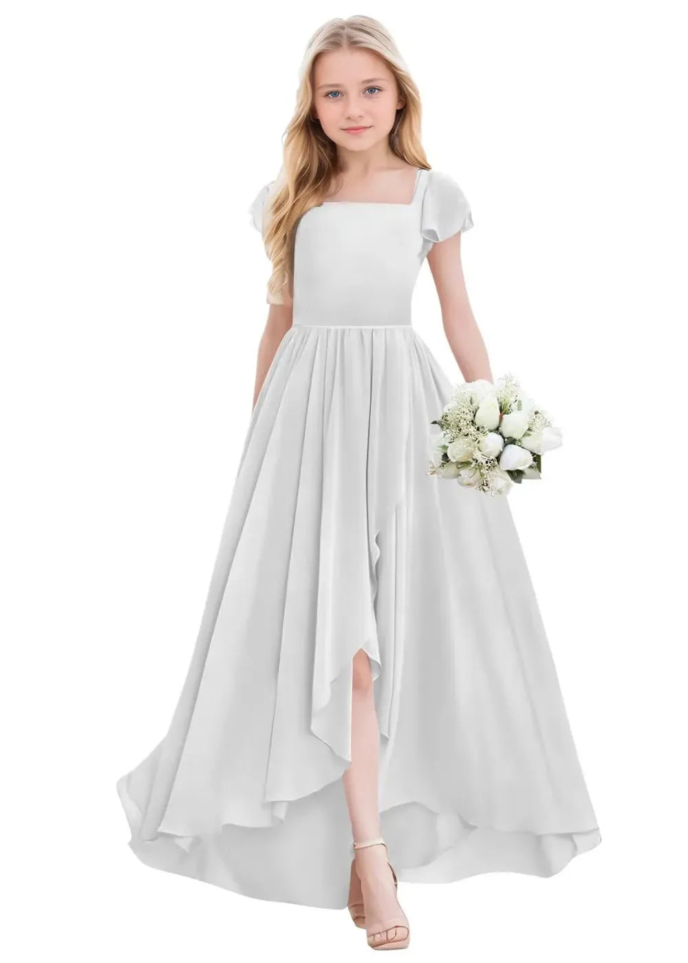 Elegant Square Neck Chiffon Maxi Dress
