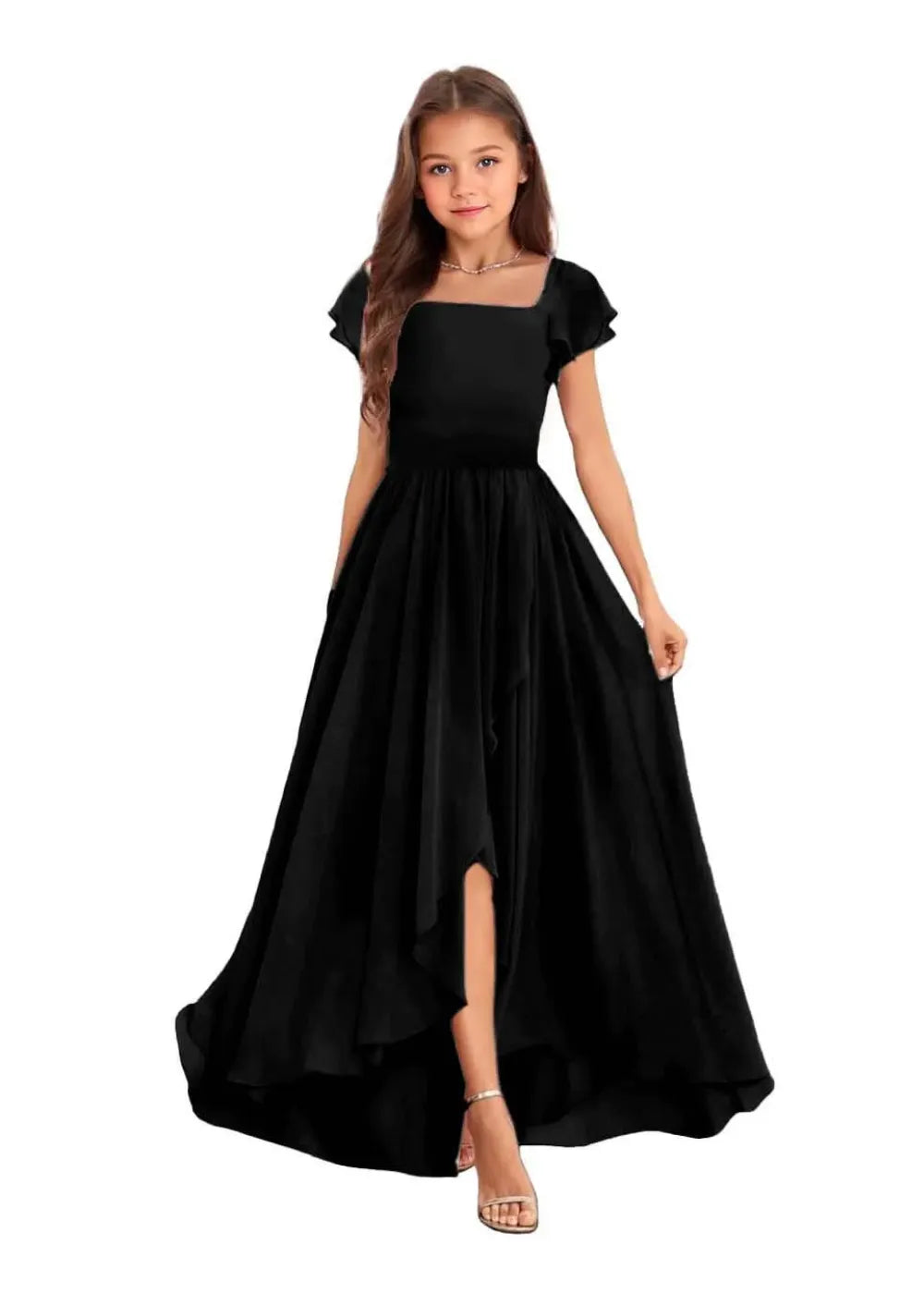 Elegant Square Neck Chiffon Maxi Dress