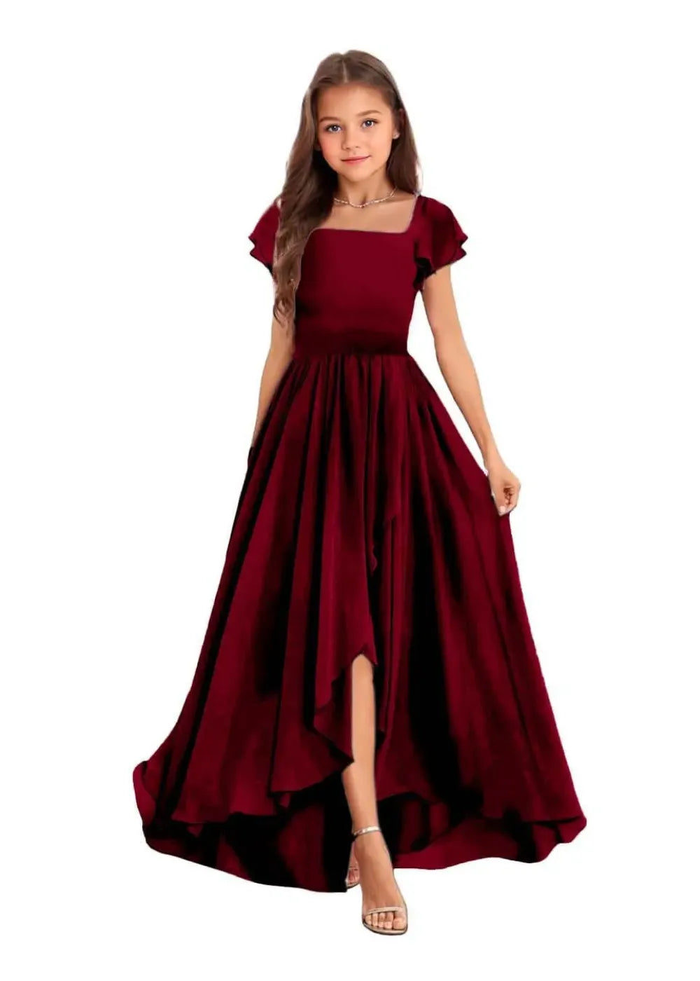 Elegant Square Neck Chiffon Maxi Dress