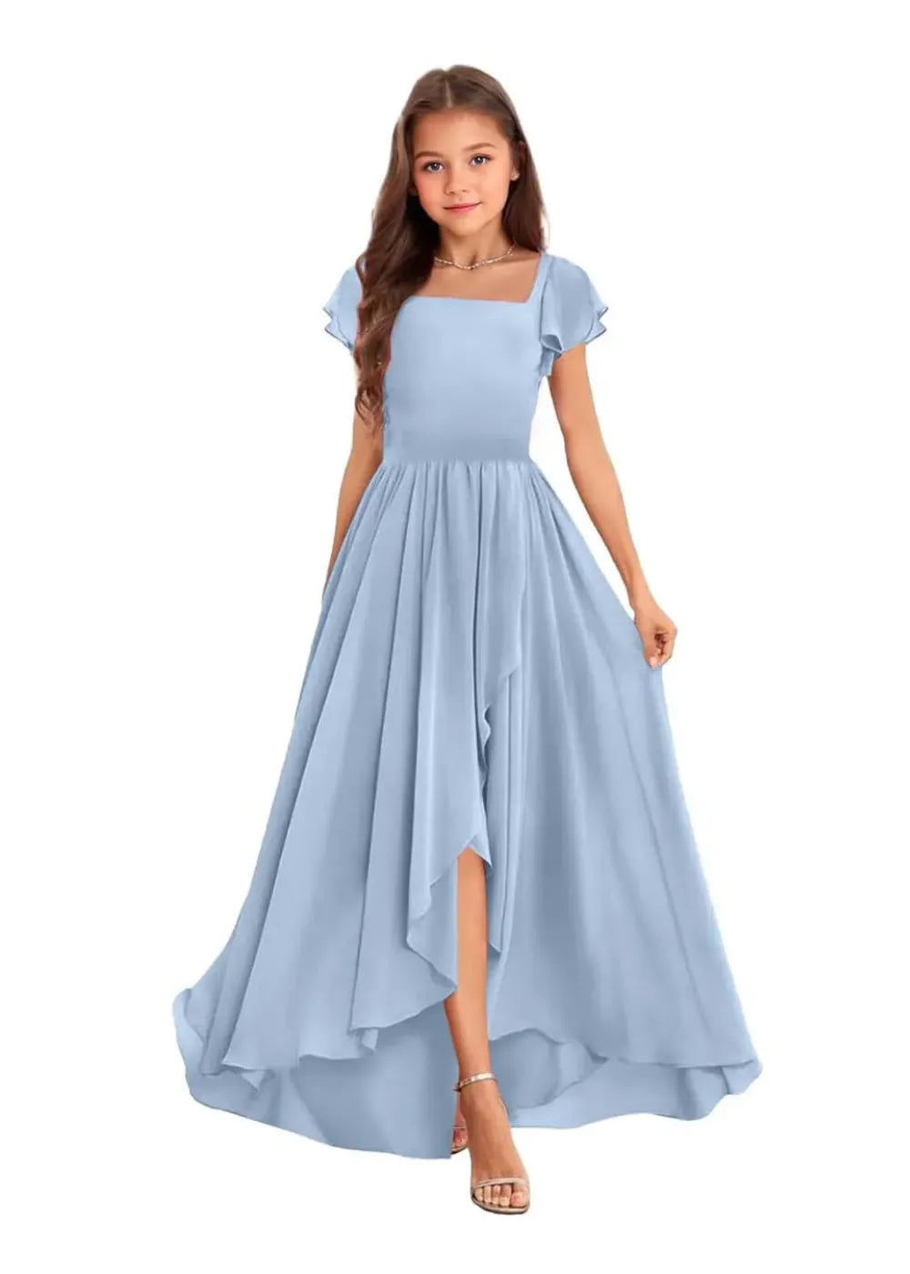 Elegant Square Neck Chiffon Maxi Dress