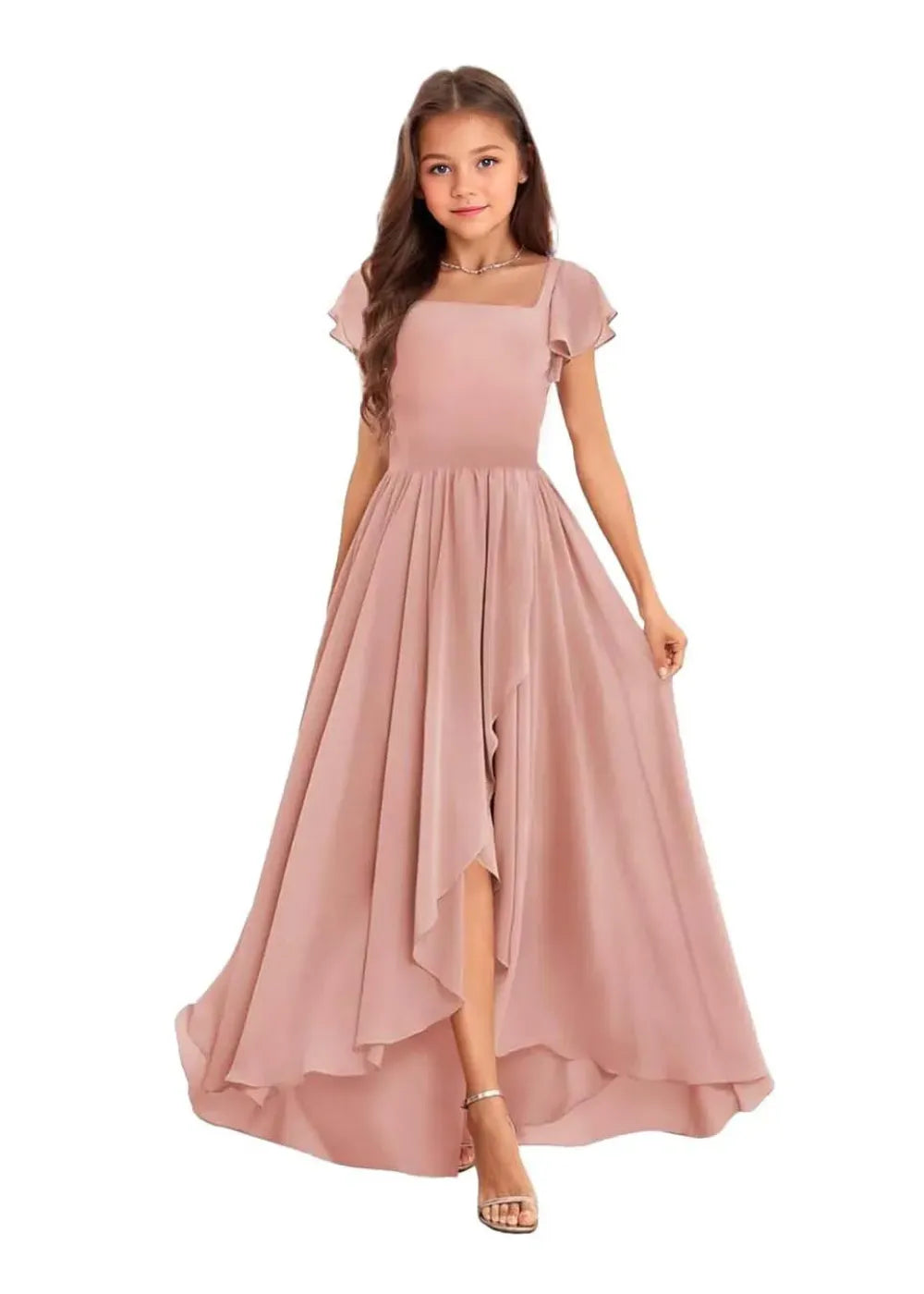 Elegant Square Neck Chiffon Maxi Dress