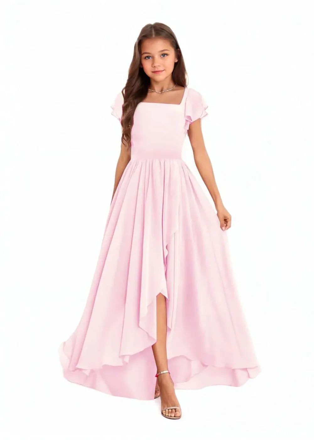 Elegant Square Neck Chiffon Maxi Dress
