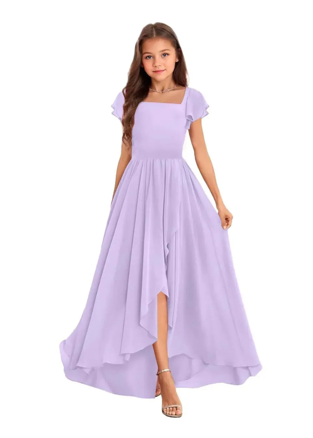 Elegant Square Neck Chiffon Maxi Dress