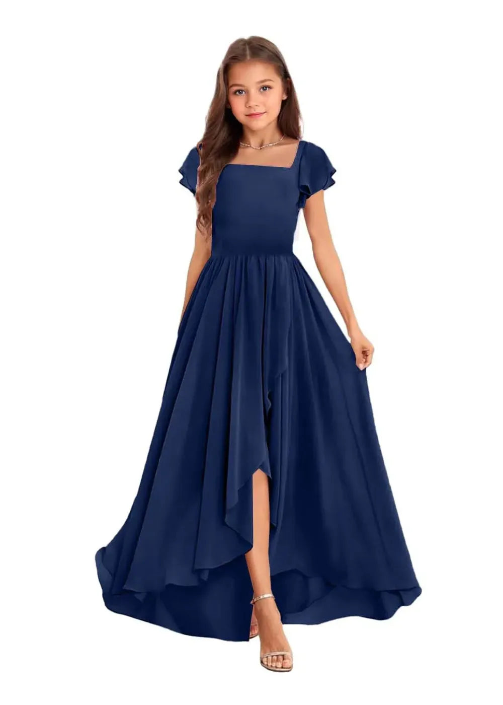 Elegant Square Neck Chiffon Maxi Dress