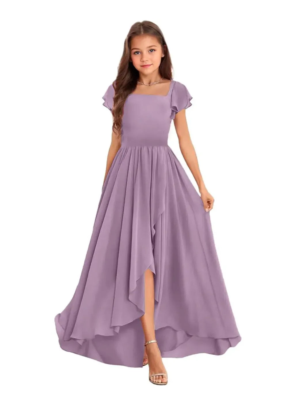 Elegant Square Neck Chiffon Maxi Dress