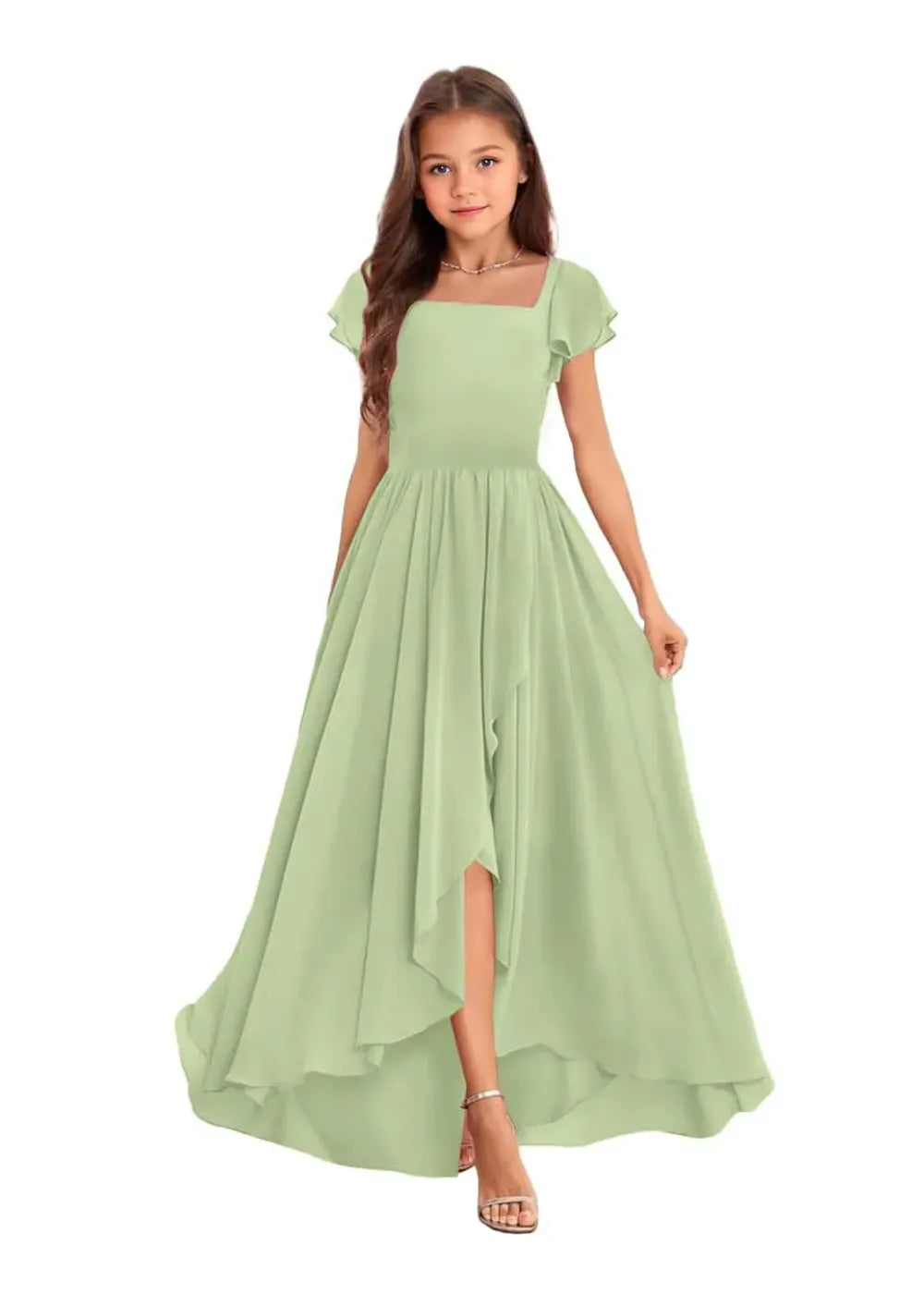 Elegant Square Neck Chiffon Maxi Dress