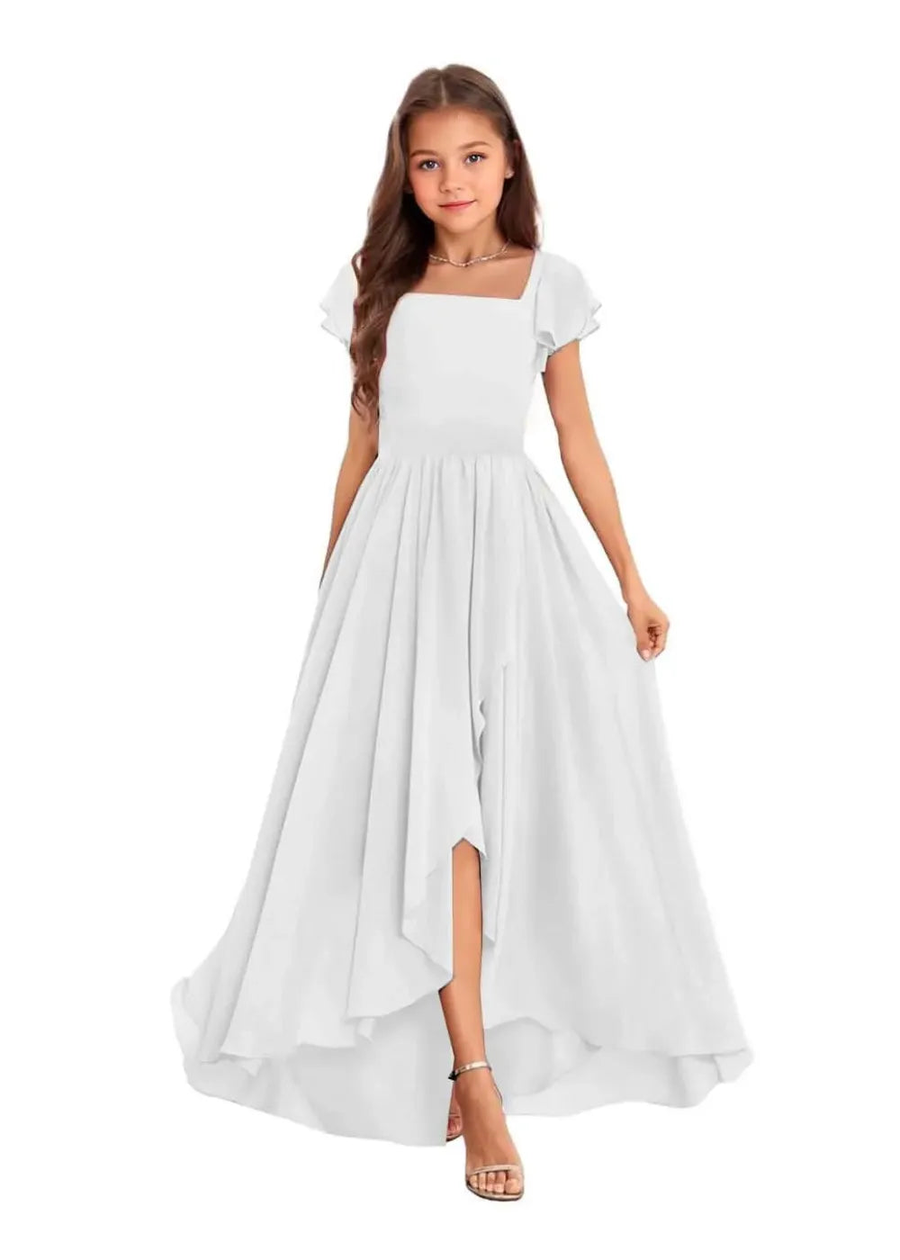 Elegant Square Neck Chiffon Maxi Dress