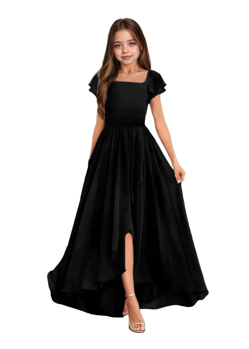 Elegant Square Neck Chiffon Maxi Dress