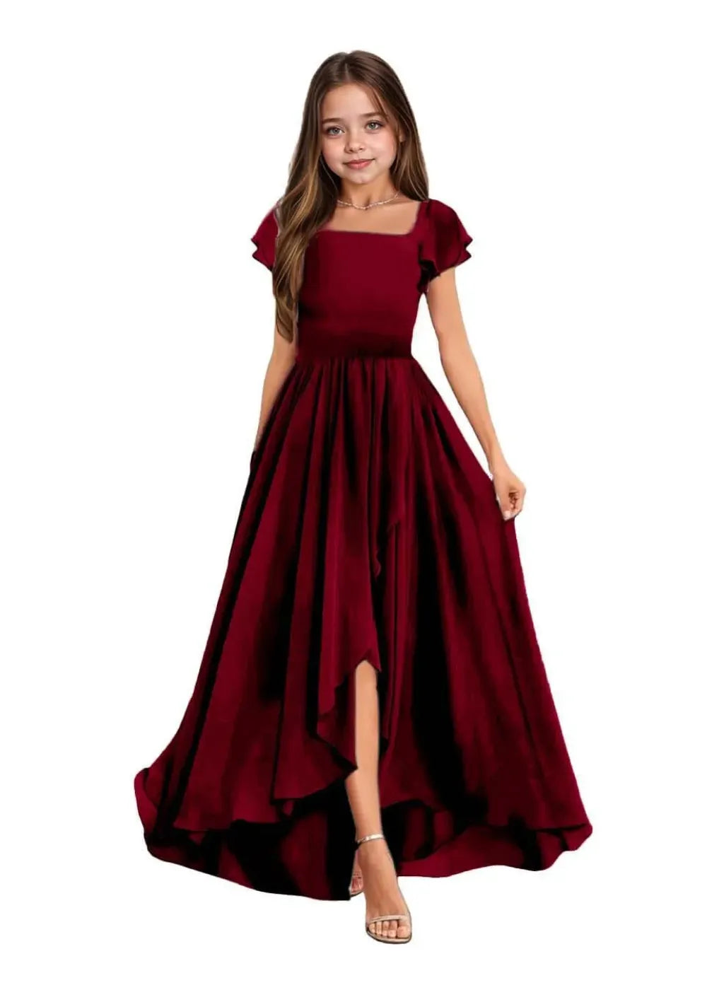 Elegant Square Neck Chiffon Maxi Dress