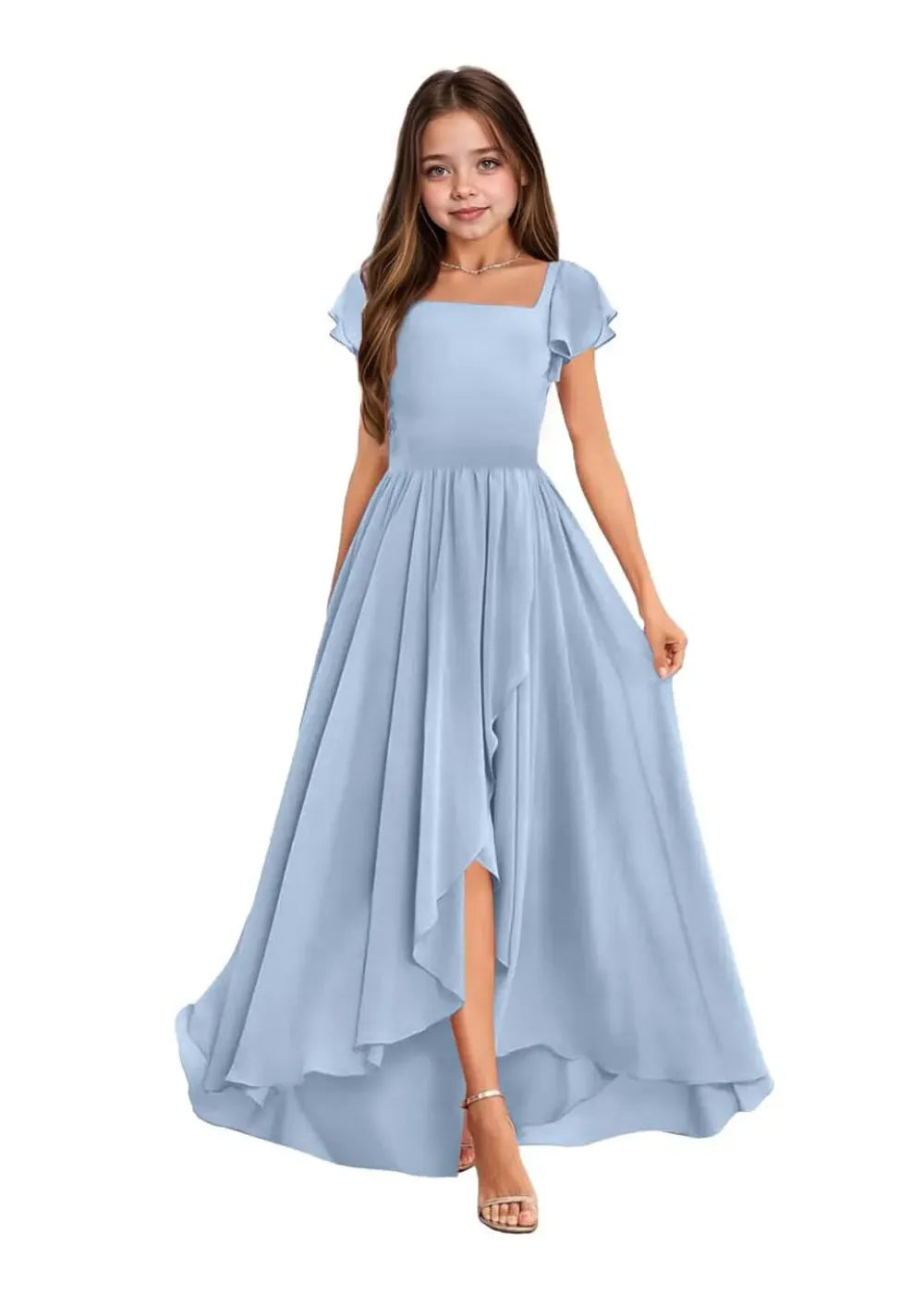 Elegant Square Neck Chiffon Maxi Dress