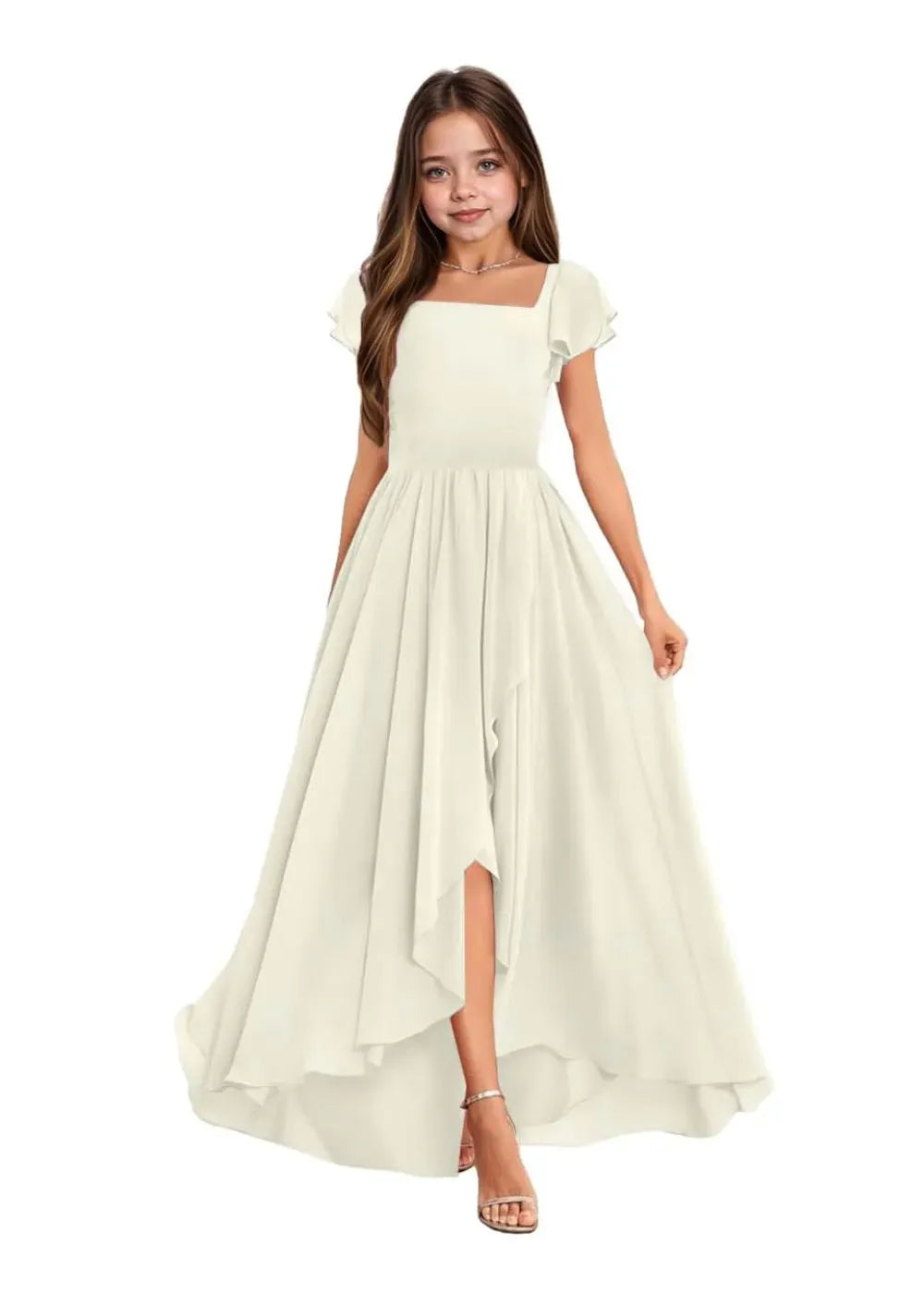 Elegant Square Neck Chiffon Maxi Dress