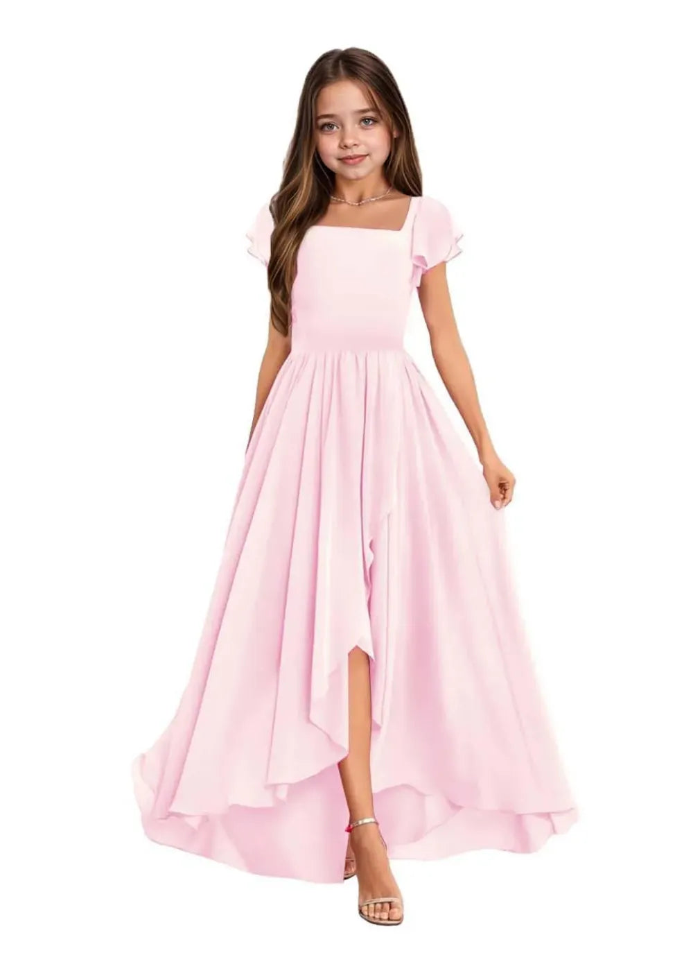 Elegant Square Neck Chiffon Maxi Dress