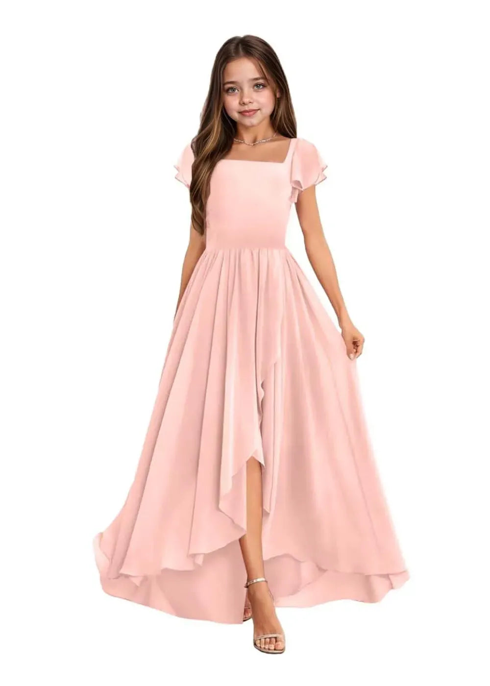 Elegant Square Neck Chiffon Maxi Dress