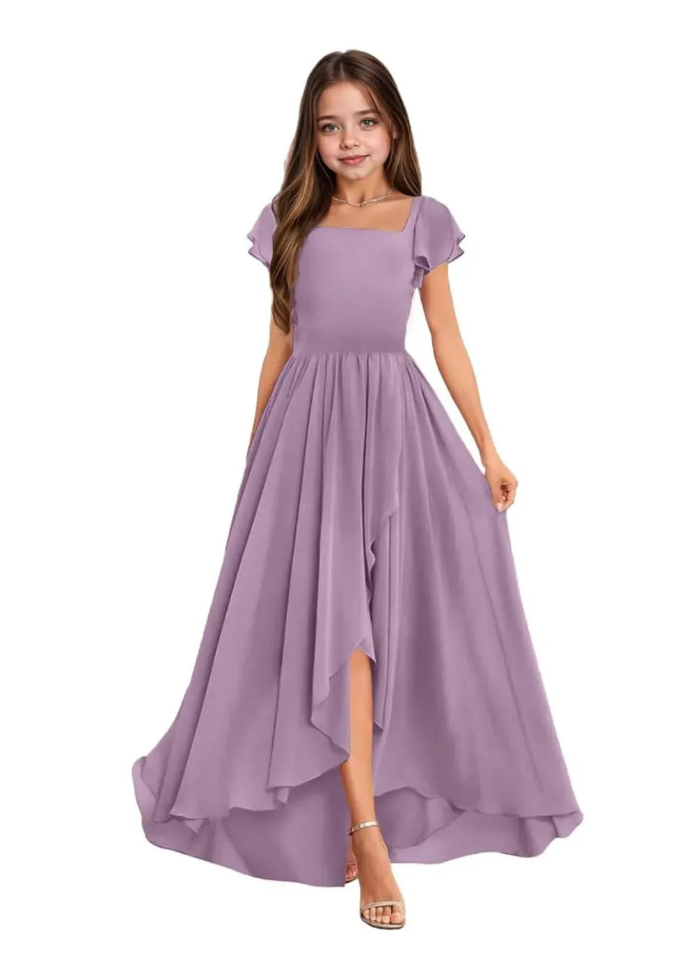 Elegant Square Neck Chiffon Maxi Dress