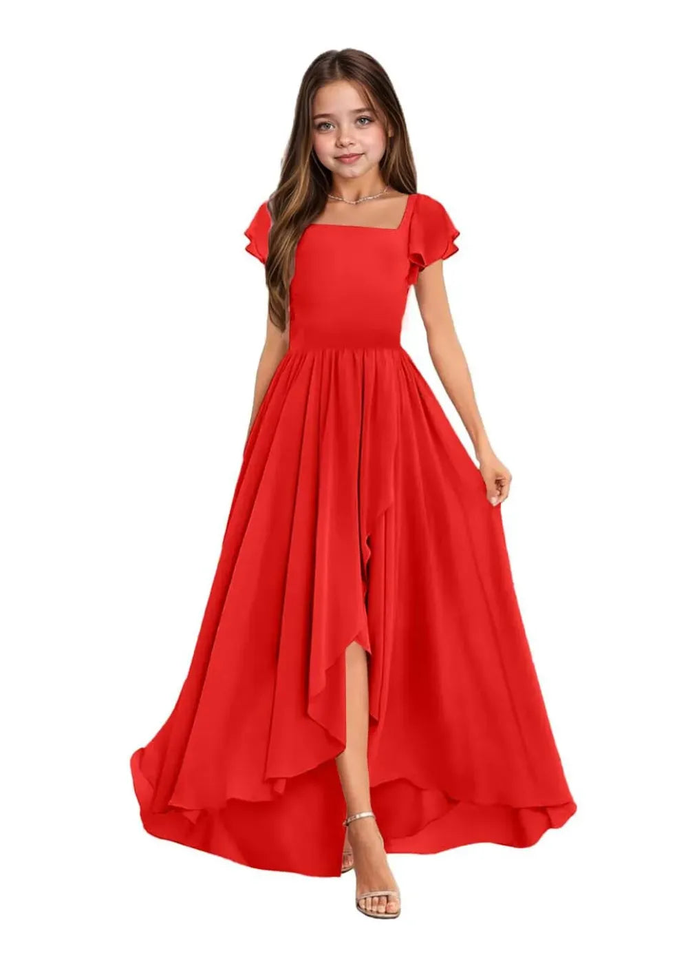 Elegant Square Neck Chiffon Maxi Dress