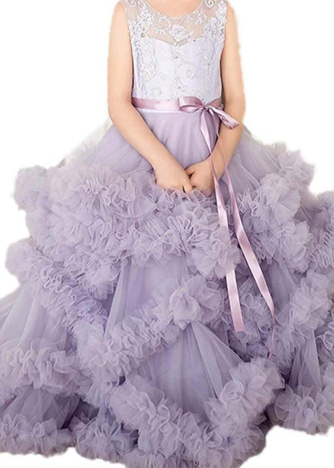 Lace Puffy Pleated Tulle Pageant Princess Gown