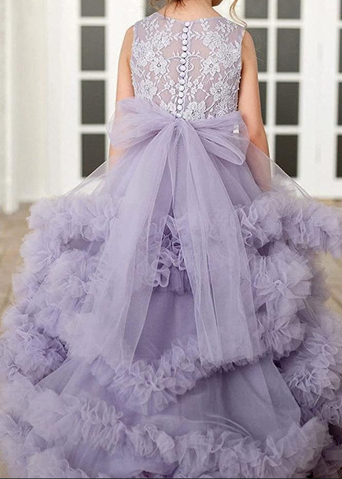 Lace Puffy Pleated Tulle Pageant Princess Gown